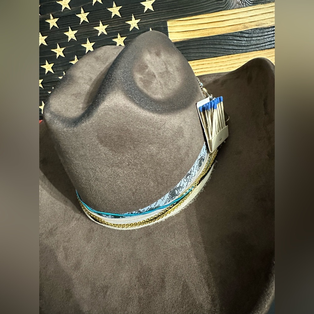 Stylish Brown Cowboy Hat with Unique Band - Picture 3 of 8